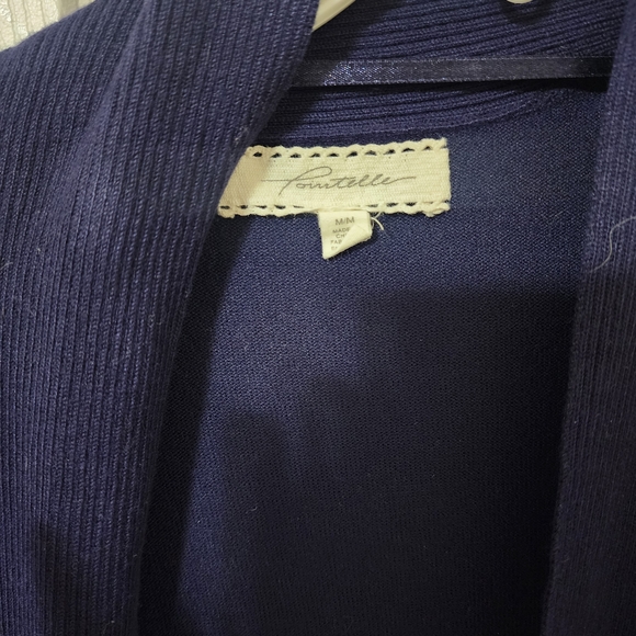 Pointelle Navy Blue Open Front Cardigan Size Medium - Picture 3 of 4